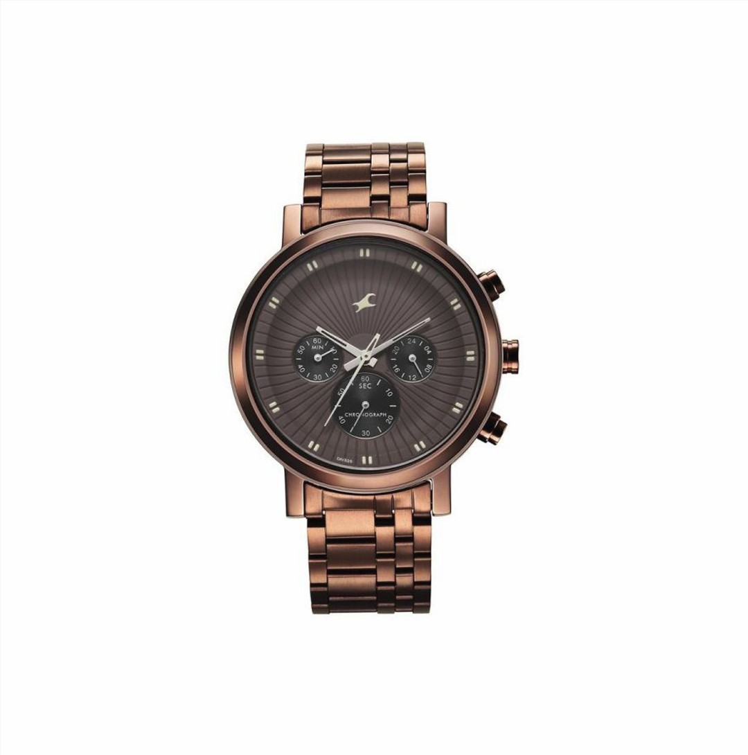 Fastrack Kronos Multifunction Brown Dial Stainless Steel Strap Watch for Guys (NS3287QM04)