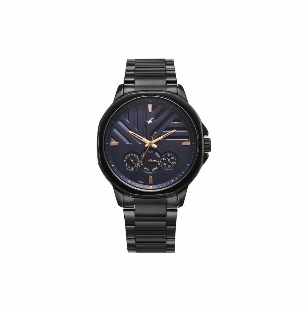 Fastrack Fleek Quartz Multifunction Black Dial Stainless Steel Strap Watch for Guys (3303KM03)