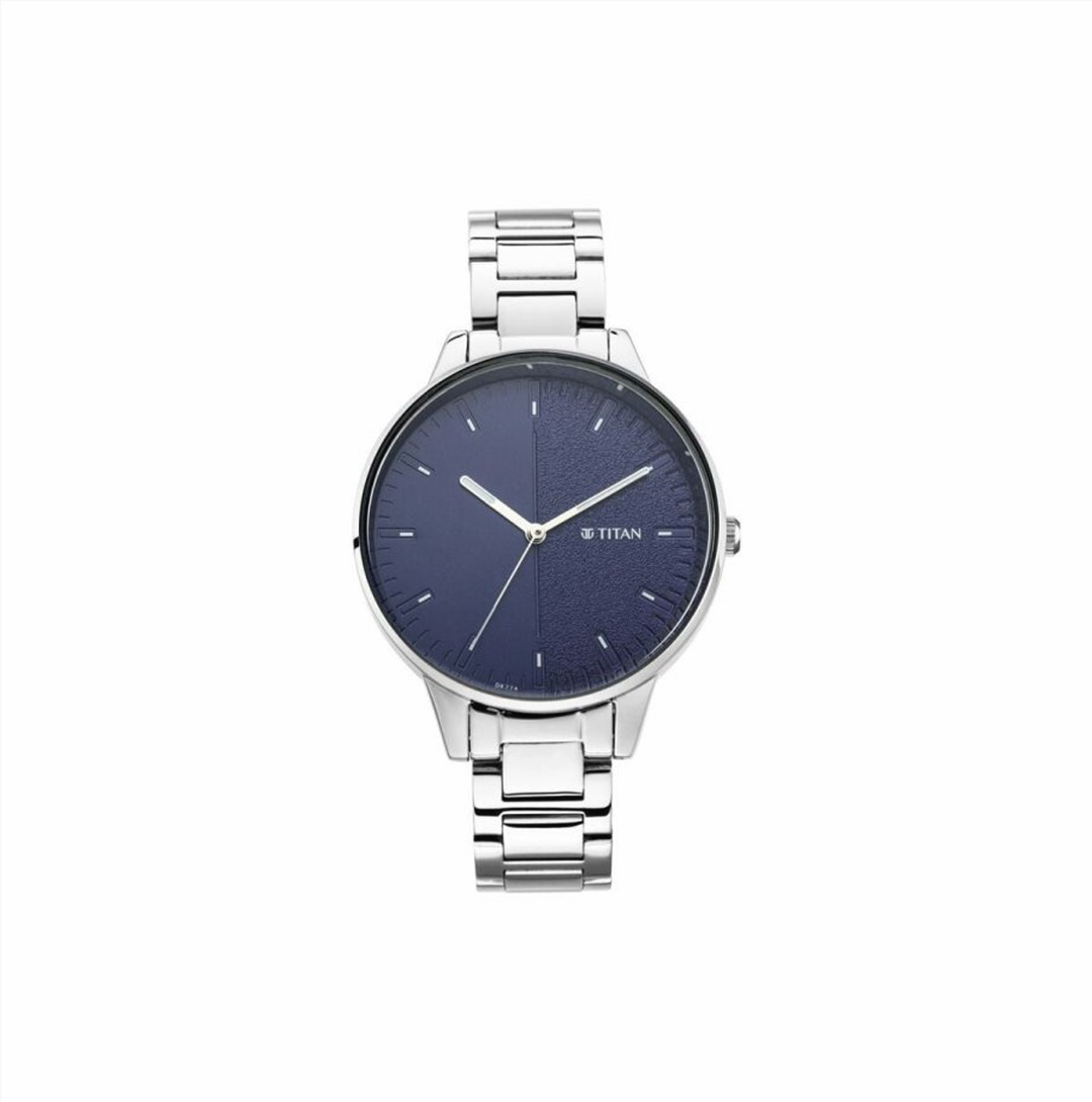 Titan Women's Precision Simplicity Watch: Blue Gradient Dial with Metal Strap (NS2648SM01)