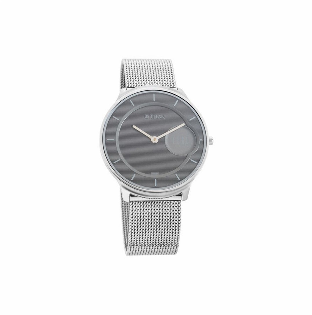 Titan Minimals Grey Dial Analog Stainless Steel Strap Watch for Men (NS1843SM01)