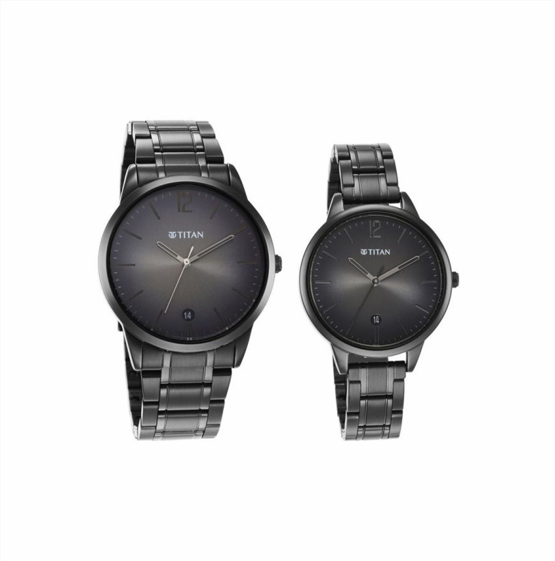 Titan Bandhan Anthracite Dial with Date Steel Strap Couple Watch (NS18062617NM01P)