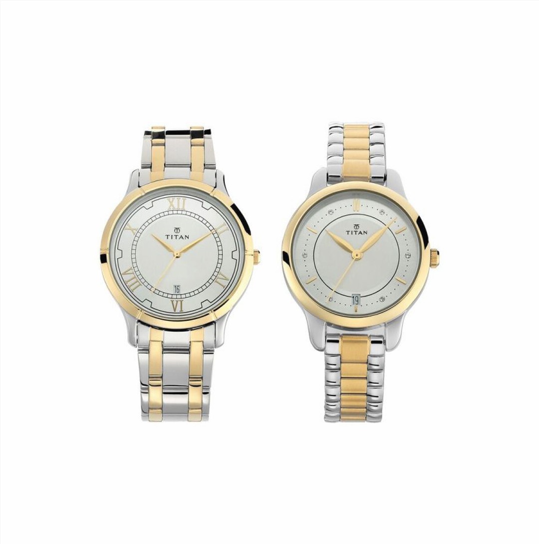 Titan Bandhan Quartz Analog with Date Silver Dial Stainless Steel Strap Watch for Couple (NS17752481BM01P)