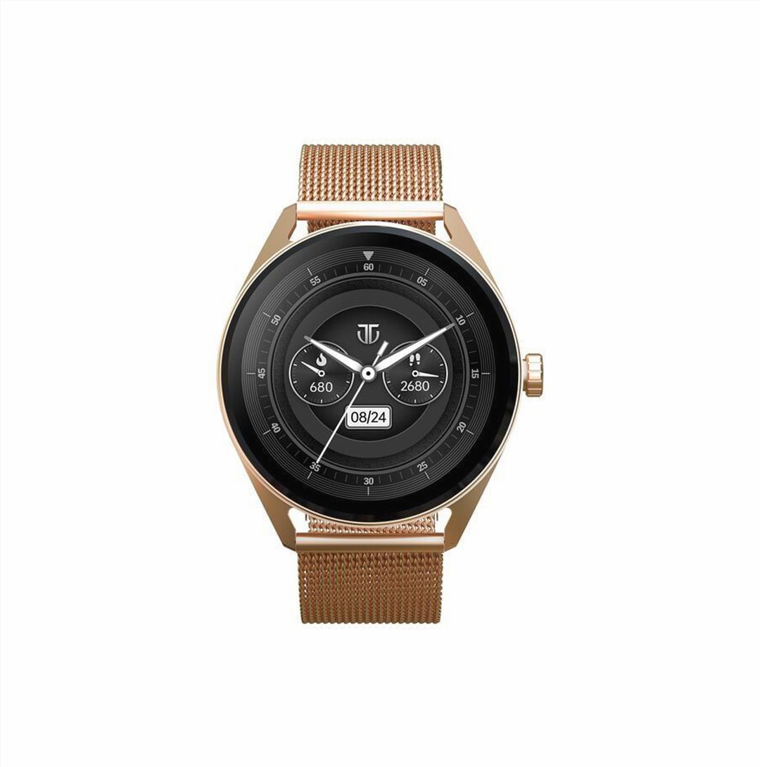 Titan Crest with 3.63 cm AMOLED Display and AOD, Functional Crown, BT Calling Smartwatch with Rose Gold Mesh Strap (90197AM02K)