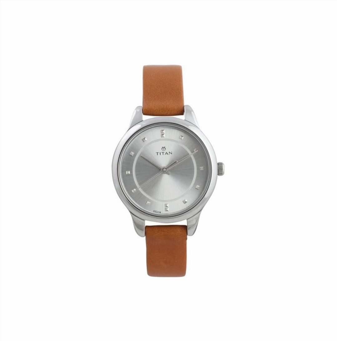 Titan Workwear Silver Dial Women Watch With Leather Strap (NP2481SL06)