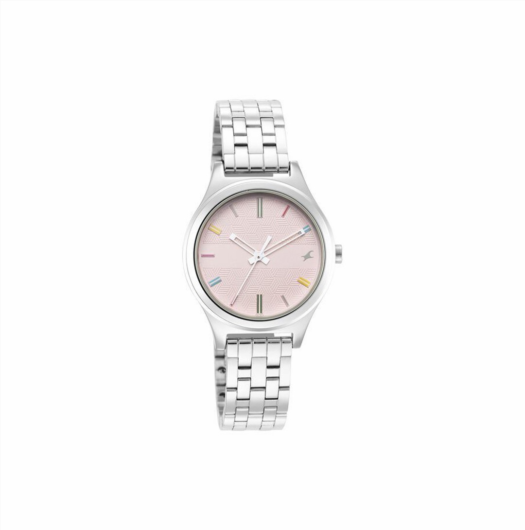 Fastrack Stunners Quartz Analog Pink Dial Metal Strap Watch for Girls (NS6152SM04)