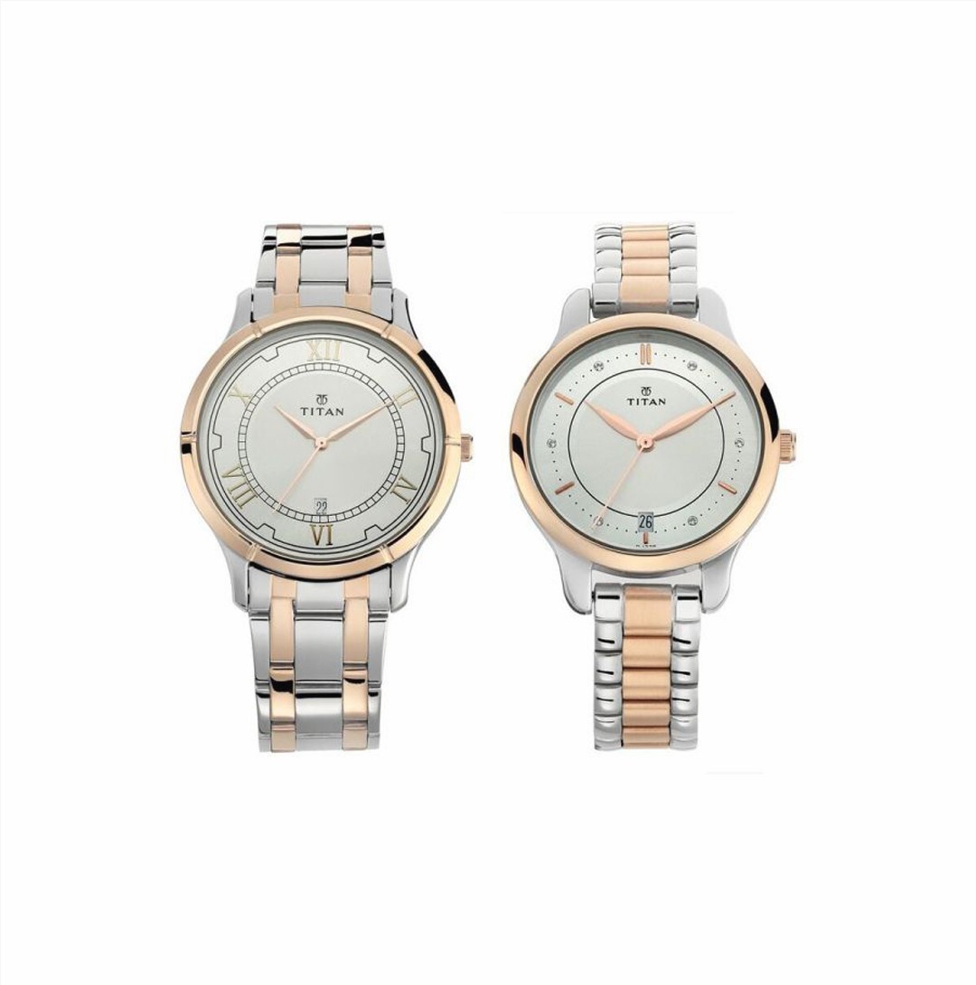 Titan Bandhan Quartz Analog with Date Silver Dial Stainless Steel Strap Watch for Couple (NS17752481KM01P)