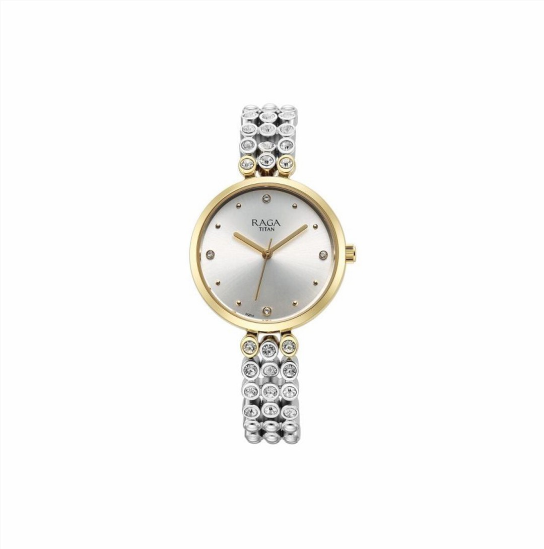 Titan Raga Showstopper Quartz Analog Silver Dial Metal Strap Watch for Women (NS95262BM01)