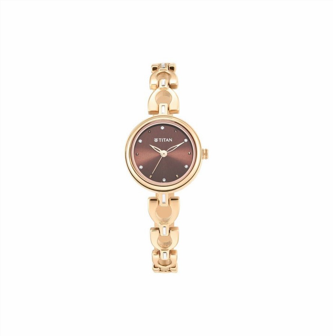 Titan Lagan Brown Dial Analog Metal Strap Watch for Women (NS2601WM04)