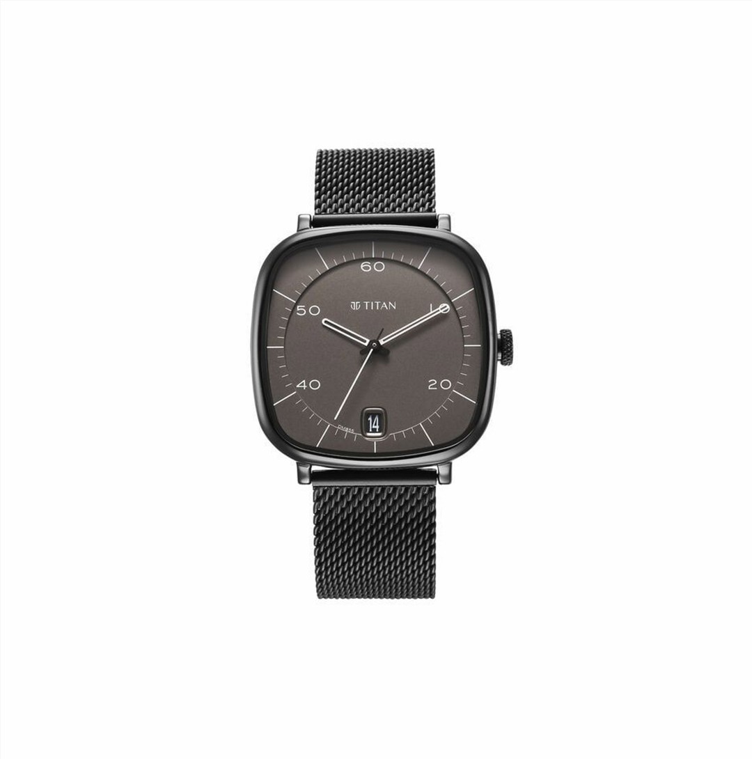 Titan Neo Curve Quartz Analog with Date Anthracite Dial Black Stainless Steel Strap Watch for Men (NS1885NM01)