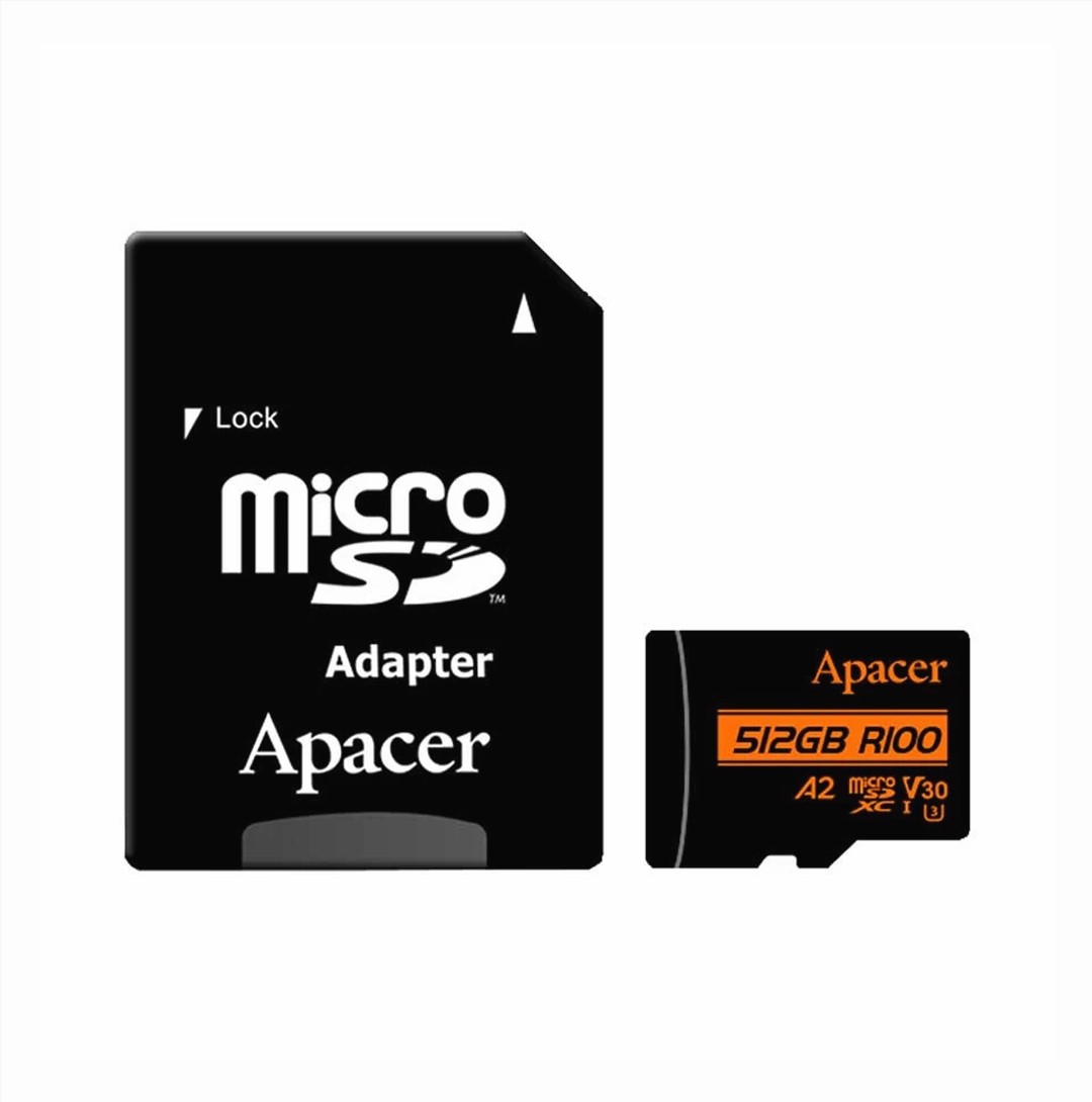 Apacer R100 MicroSDXC UHS-I U3 V30 A2 512GB Class-10 Memory Card with Adapter