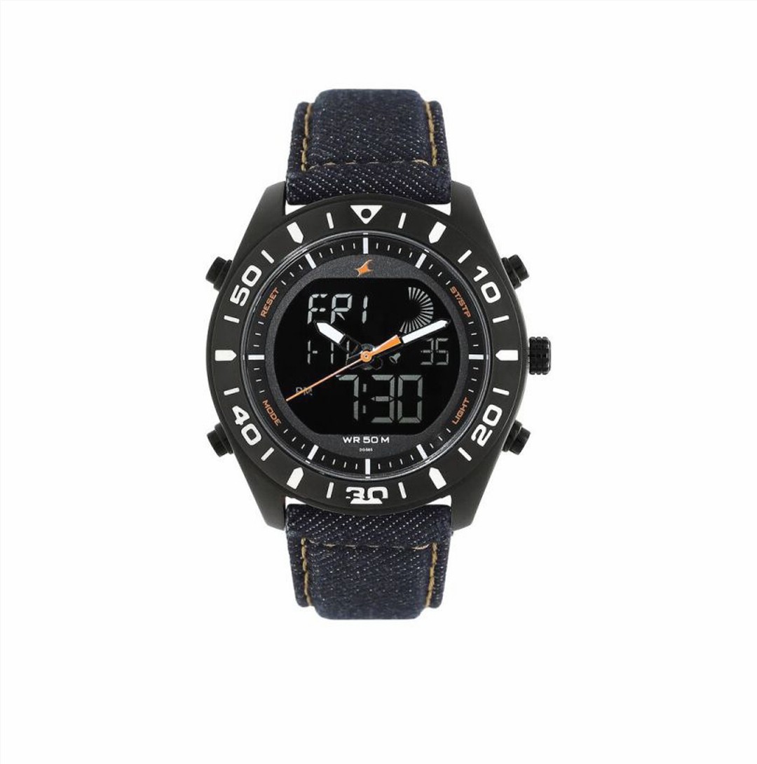 Fastrack Denim Quartz Analog Digital Black Dial Denim Strap Watch for Guys (NP38034NL01)