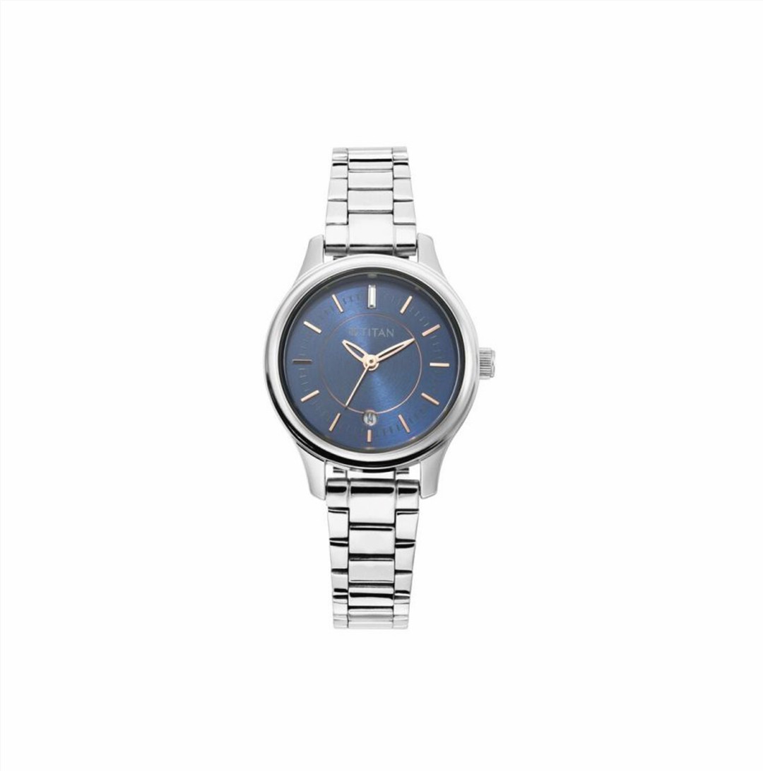 Titan Quartz Analog with Date Blue Dial Metal Strap Watch for Women (NS2638SM01)