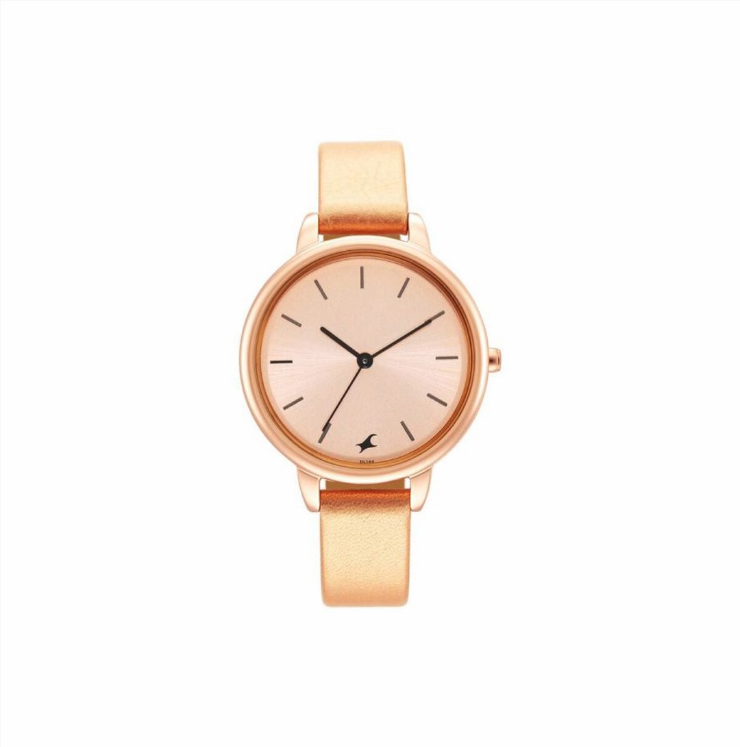 Fastrack Glitch Quartz Analog Rose Gold Dial Leather Strap Watch for Girls (NS6234WL01)