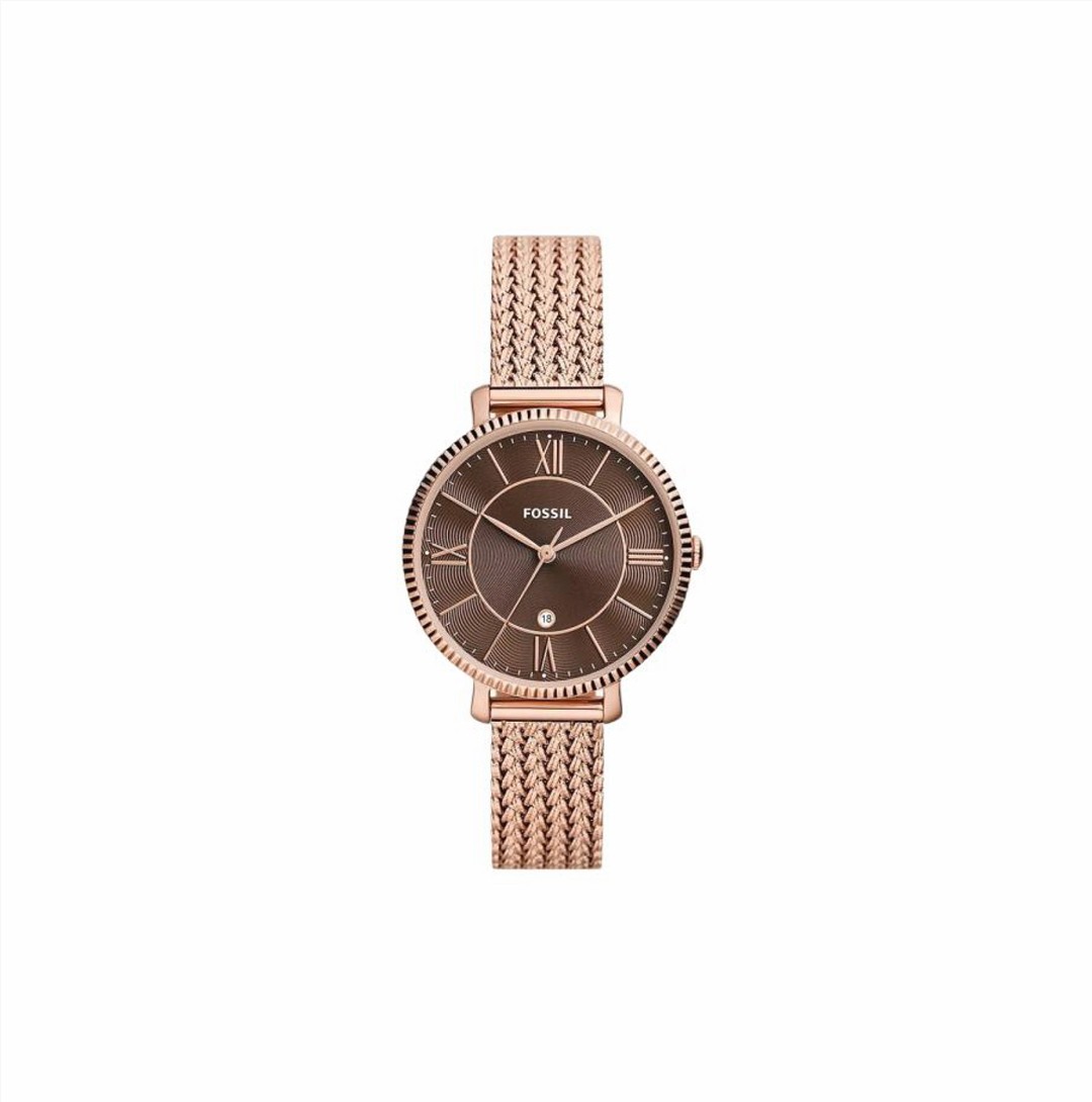 Jacqueline Three-Hand Date Rose Gold-Tone Stainless Steel Mesh Watch (ES5322)