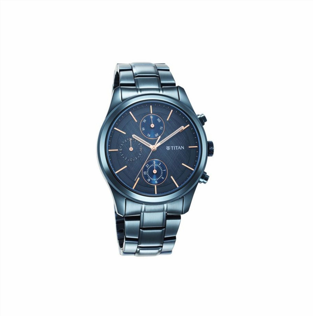 Titan Neo Splash Blue Dial Quartz Multifunction Stainless Steel Strap Watch (NS1805QM01)