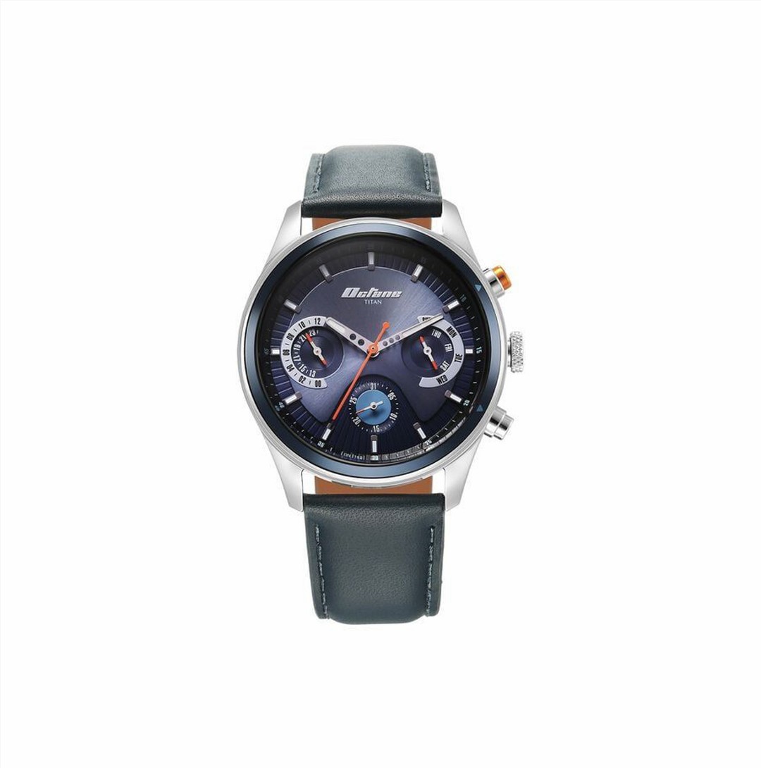 Titan Octane Quartz Multifunction Blue Dial With Blue Leather Strap Watch For Men (1805KL01)