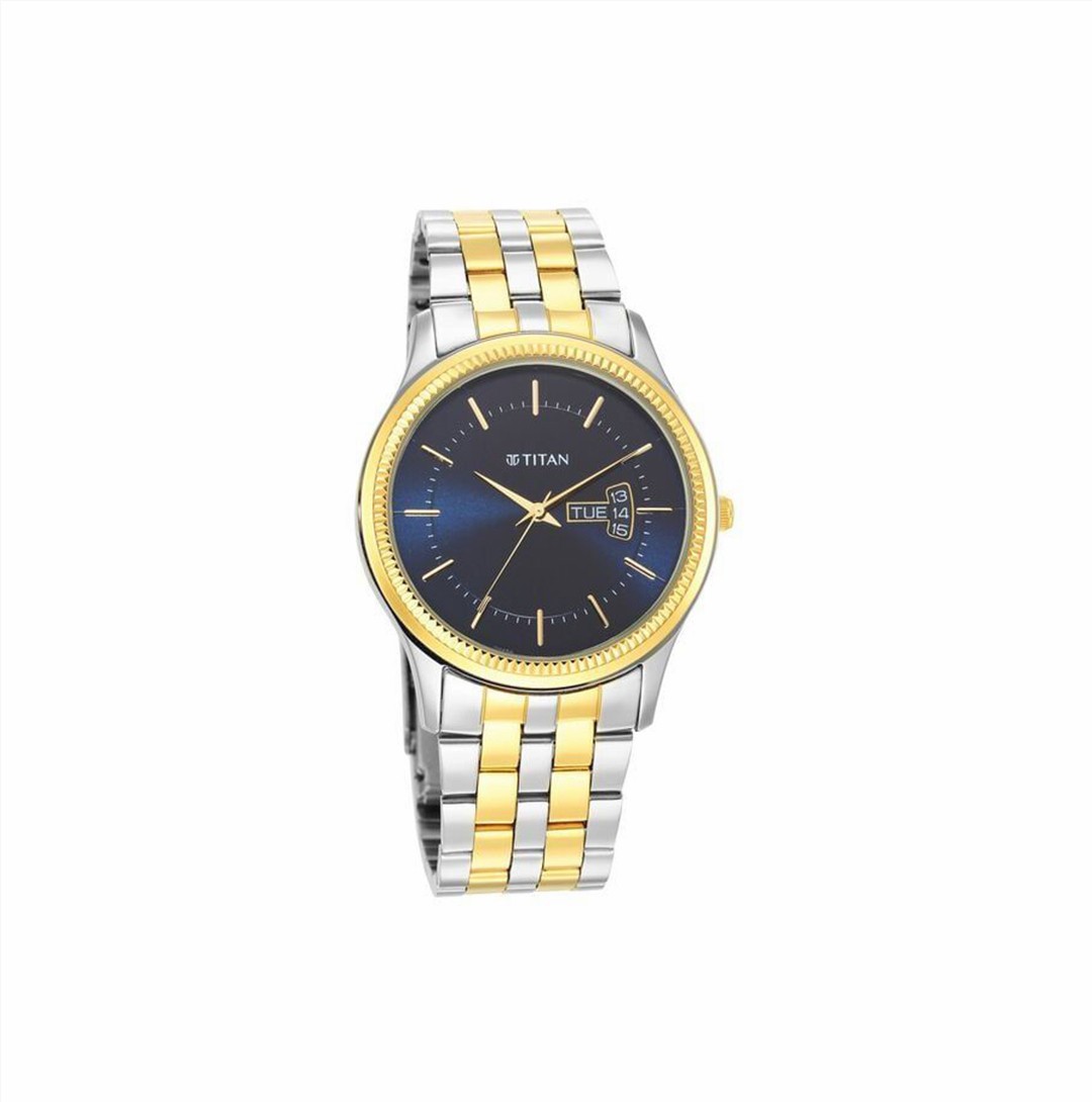 Titan Men's Trendsetter Watch: Chic Blue Dial & Two-Tone Strap (1824BM03)