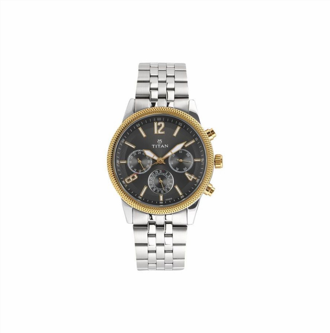 Titan Men's Metropolitan Luxe: Multifunction Anthracite Dial with Two-Tone Stainless Steel Bracelet Watch (NR1734BM01)