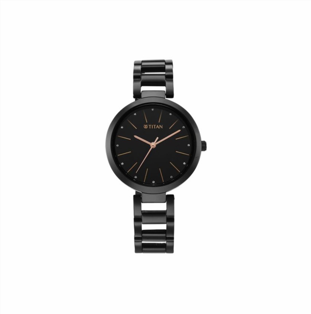 Titan Workwear Quartz Analog Black Dial Black Stainless Steel Strap Watch for Women (NS2480NM01)