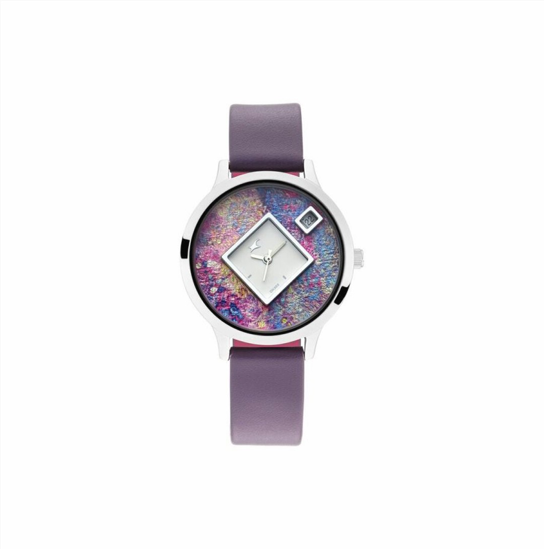 Fastrack Fit Outs Quartz Analog with Date Multicoloured Dial Leather Strap Watch for Girls (NR6210SL02)