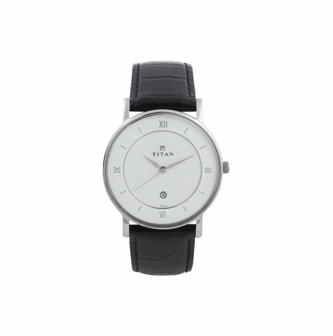 Titan Classic White Dial Analog with Date Leather Strap watch for Men (NS9162SL04)