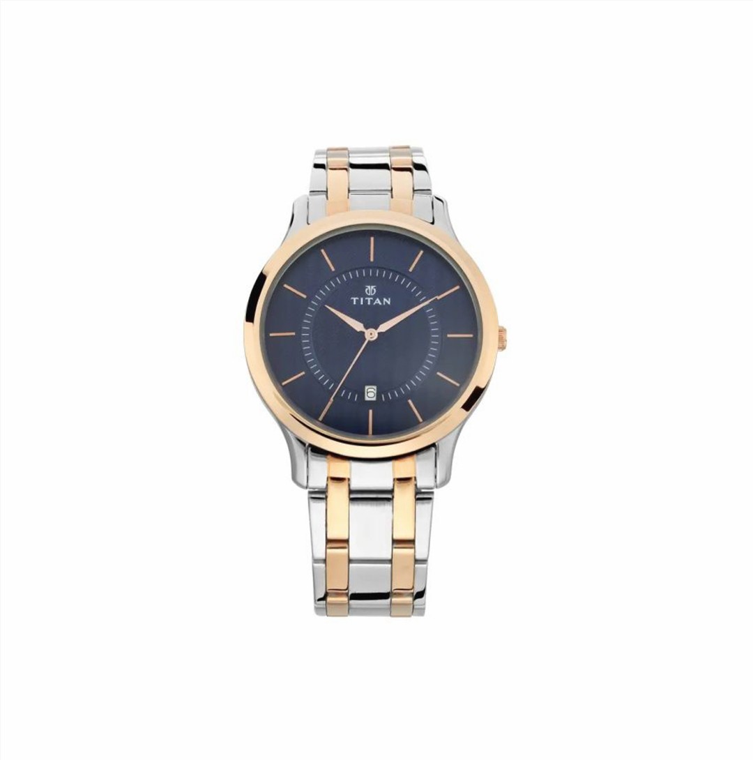 Titan Quartz Analog with Date Blue Dial Stainless Steel Strap Watch for Men (NS1825KM01)