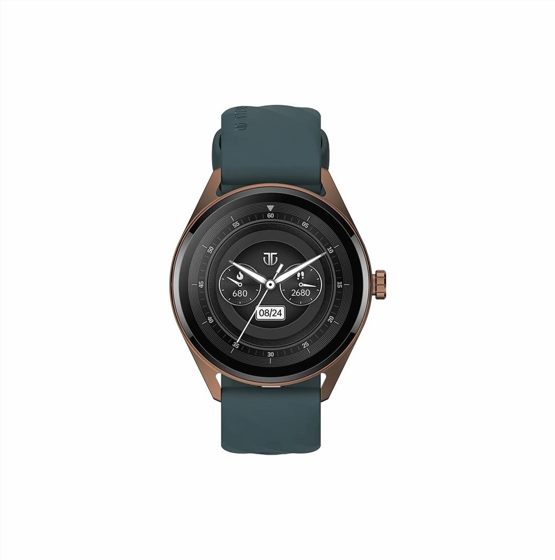 Titan Crest with 3.63 cm AMOLED Display with AOD, Functional Crown, BT Calling, Premium Smartwatch with Teal Strap (90197AP03K)