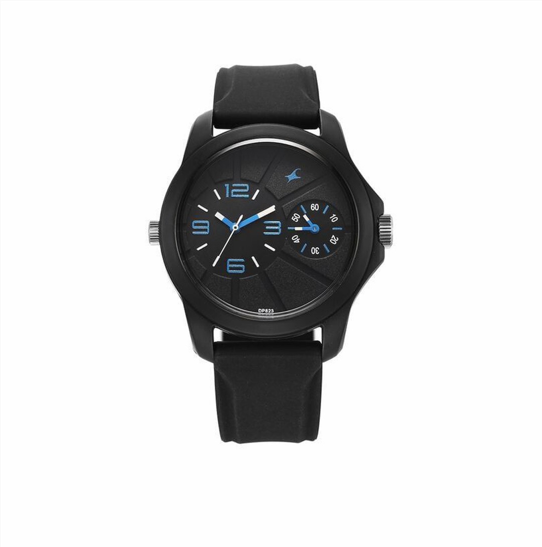 Fastrack Dual Time Quartz Analog Black Dial Silicone Strap Watch for Guys (38042PP07)