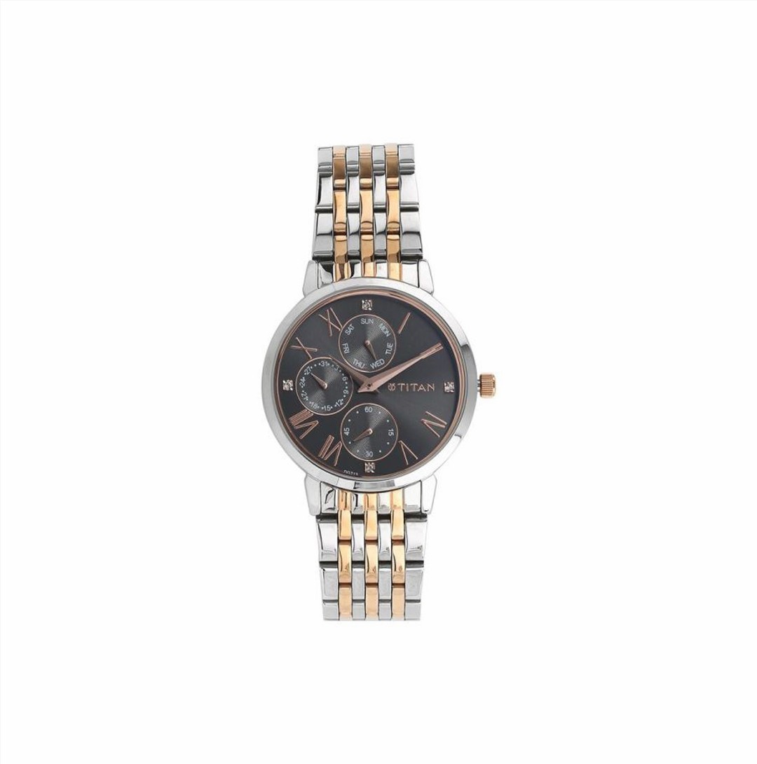 Titan Workwear Anthracite Dial Quartz Multifunction Stainless Steel Strap watch for Women (NS2569KM03)