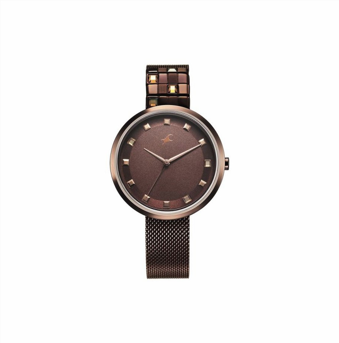 Fastrack Fleek Quartz Analog Brown Dial Stainless Steel Strap Watch for Girls (6300QM01)