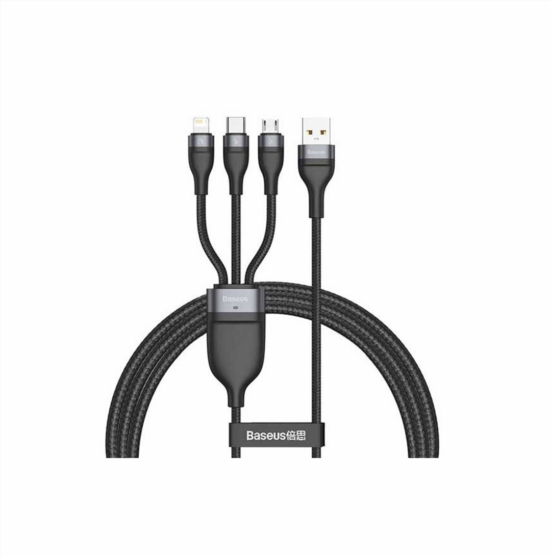 Baseus Flash Series One-for-Three Fast Charging Data Cable USB to M+L+C 66W (1.2m/3.9feet)