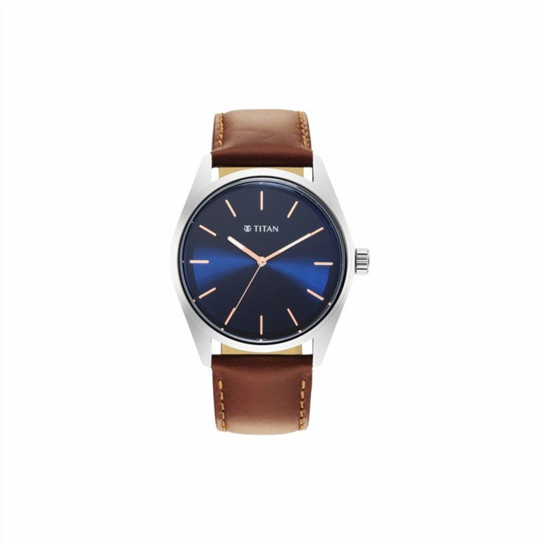 Titan Quartz Analog Blue Dial Leather Strap Watch for Men (NS1866SL01)