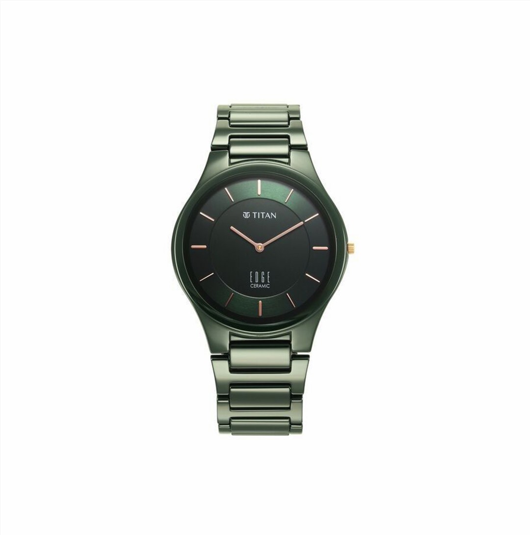 Titan Edge Ceramic Quartz in Glossy Green Dial Watch for Men (NS1696QC06)