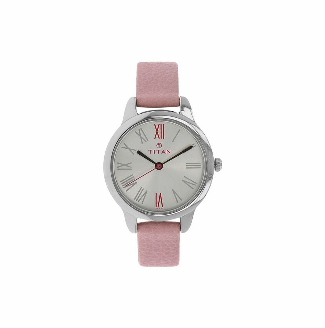 Titan Quartz Analog Silver Dial Leather Strap Watch for Women (NS2481SL01)