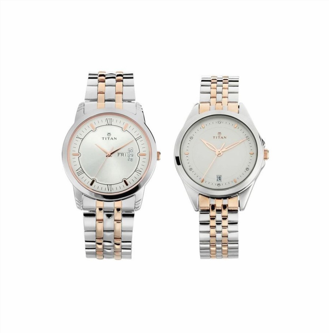 Titan NS17742565KM01P Bandhan Stainless Steel Strap Couple Watch