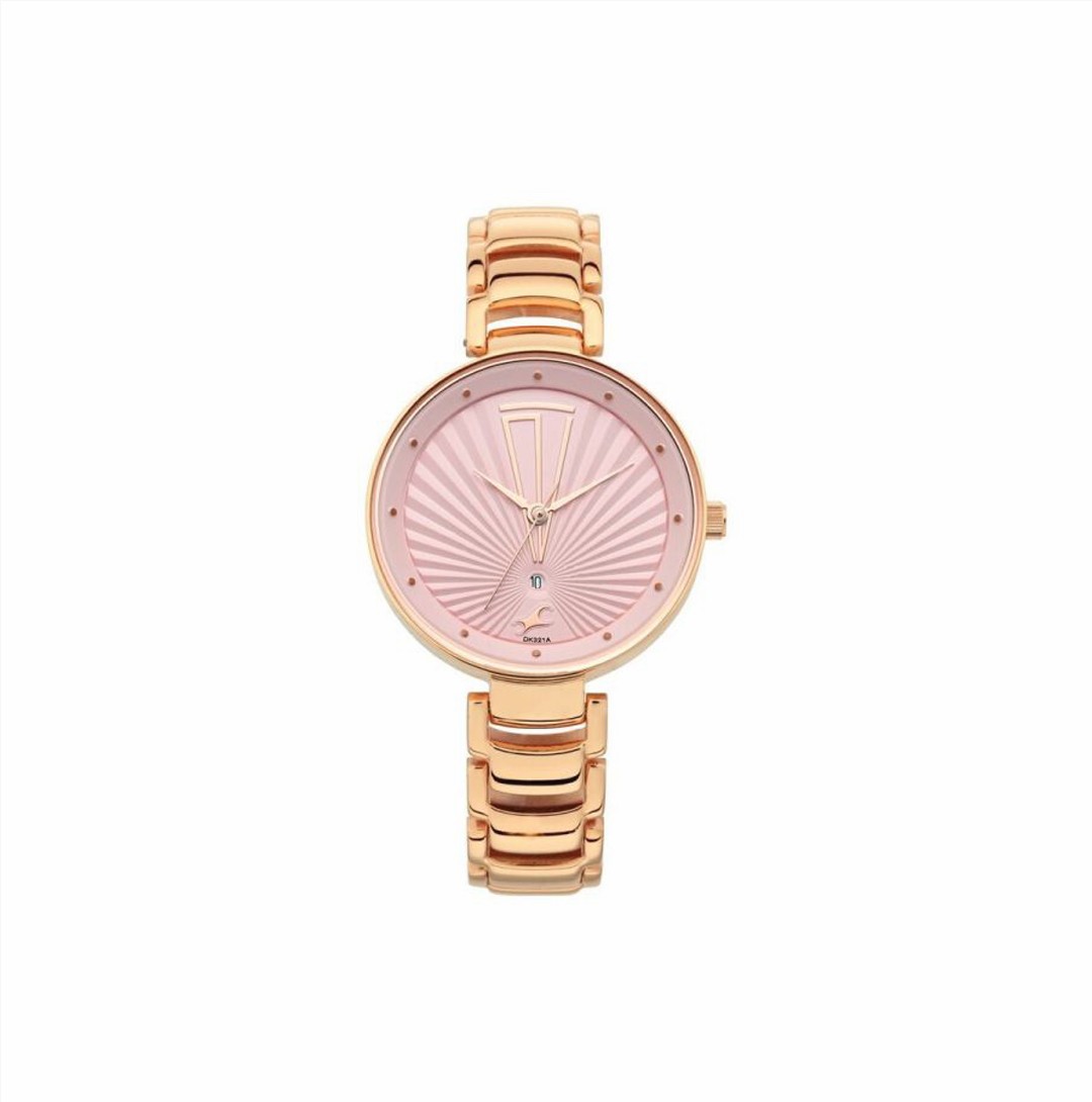 Fastrack Ruffles Quartz Analog with Date Pink Dial Stainless Steel Strap Watch for Girls (NS6216WM01)