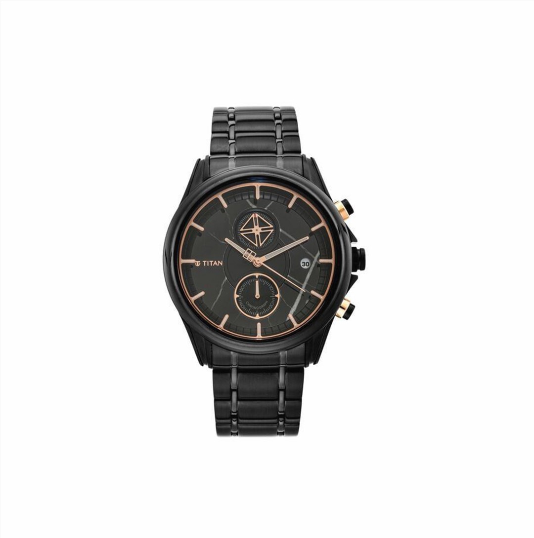 Titan Grandmaster Black Dial Chronograph Stainless Steel Strap watch for Men (NS1847KM02)