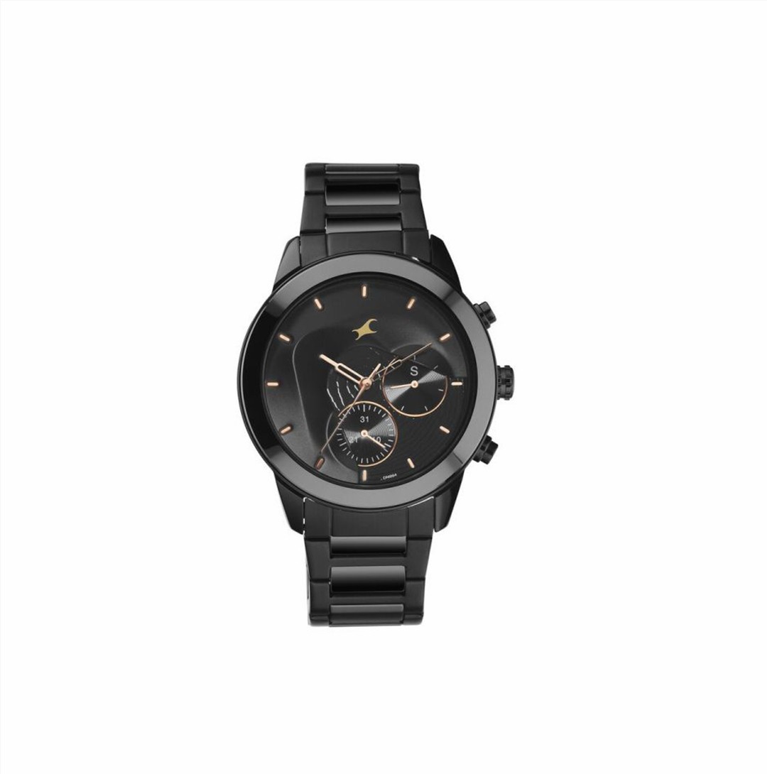 Fastrack 3304ND01 Cerame Quartz Multifunction Black Dial Steel & Ceramic Strap Watch