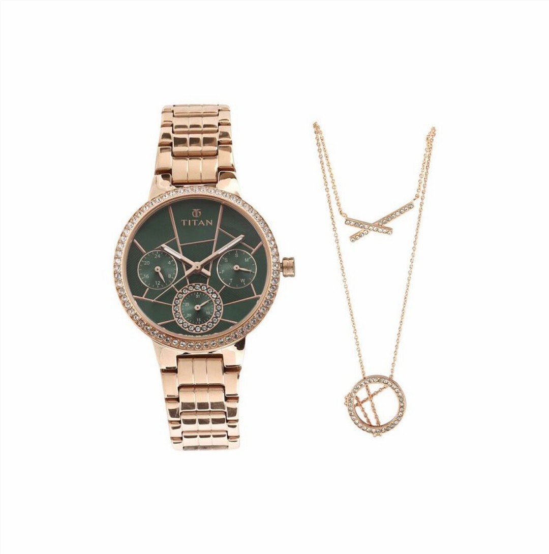 Titan Whimsy Green Dial Quartz Multifunction Stainless Steel Strap watch for Women (95058WM01F)