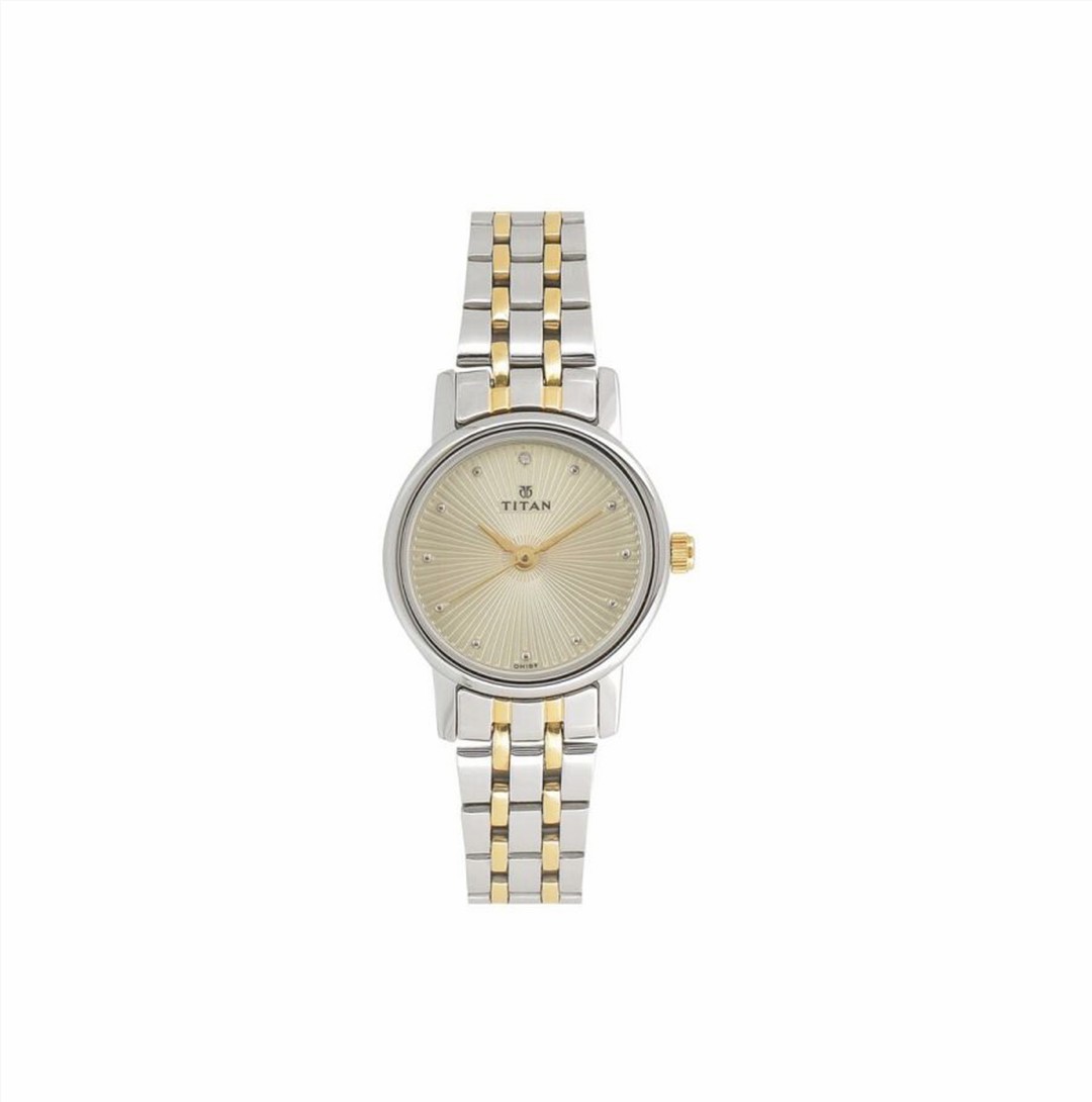 Titan Quartz Analog Champagne Dial Stainless Steel Strap Watch for Women (NS2593BM01)