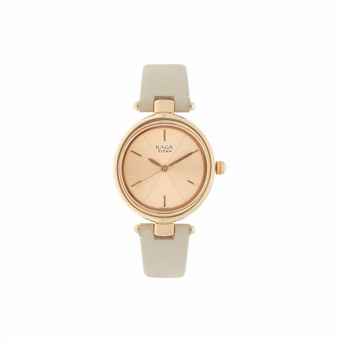 Titan Raga Viva Rose Gold Dial Women Watch With Leather Strap (NS2579WL01)