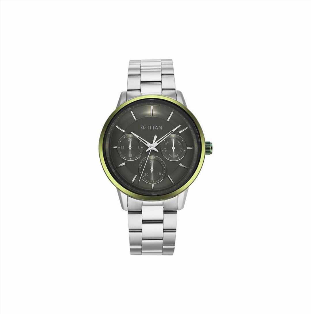 Titan Urban Magic Green Dial Quartz Multifunction Stainless Steel Strap watch for Men (NS90133KM01)