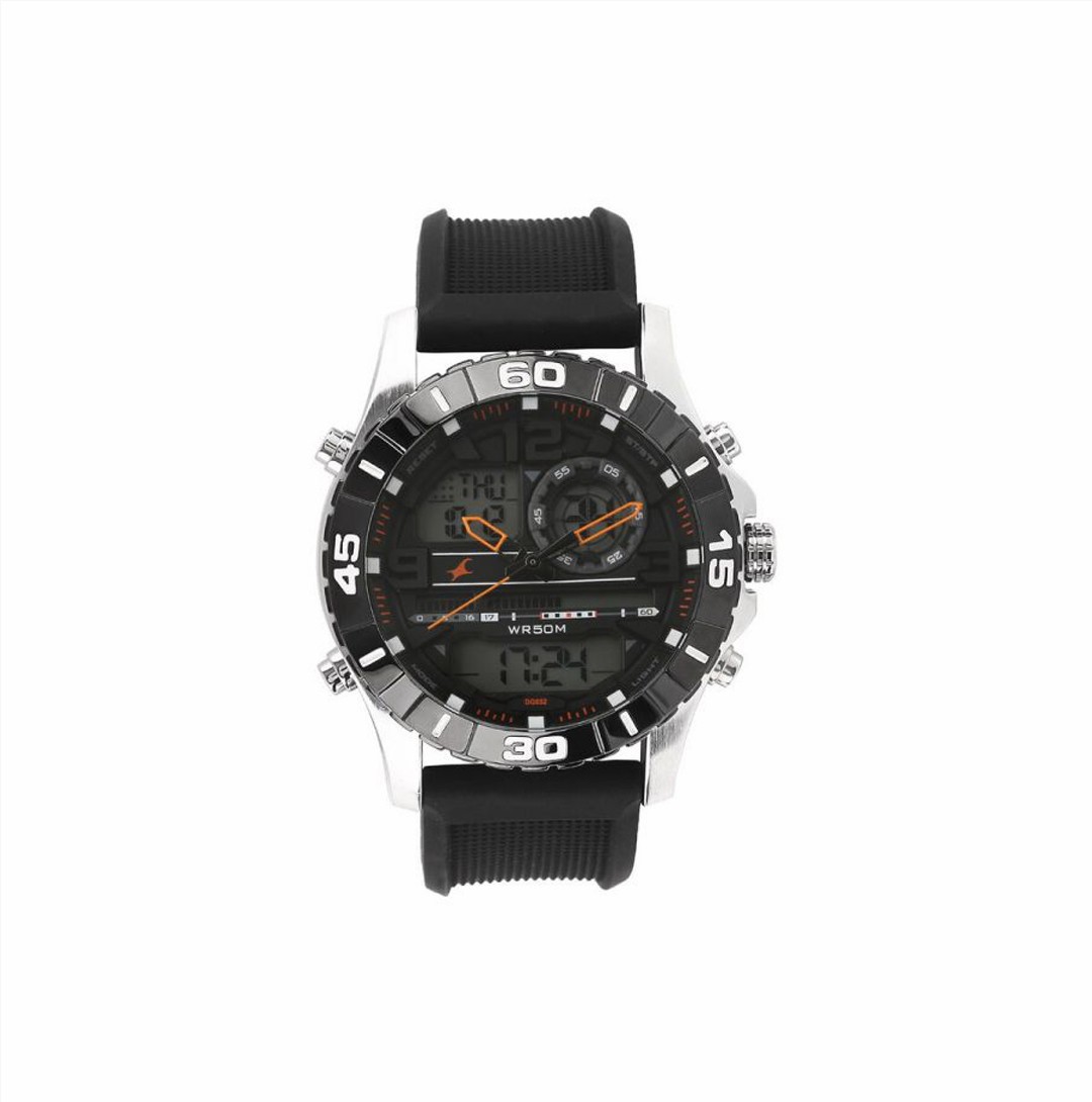 Fastrack Quartz Analog Digital Black Dial Silicone Strap Watch for Guys (NS38035SP03)