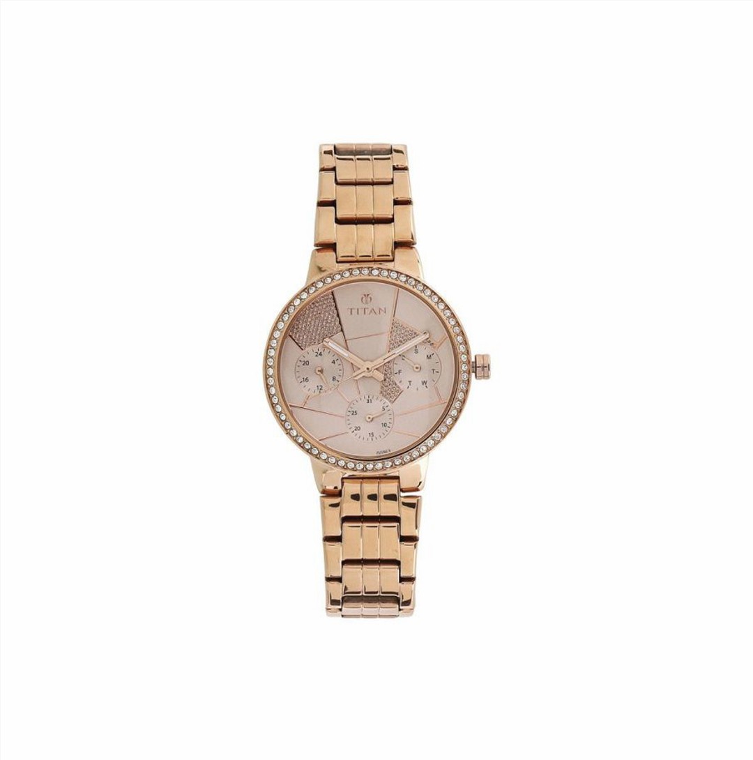 Titan Whimsy Rose Gold Dial Quartz Multifunction Stainless Steel Strap Watch for Women (NS95058WM02)