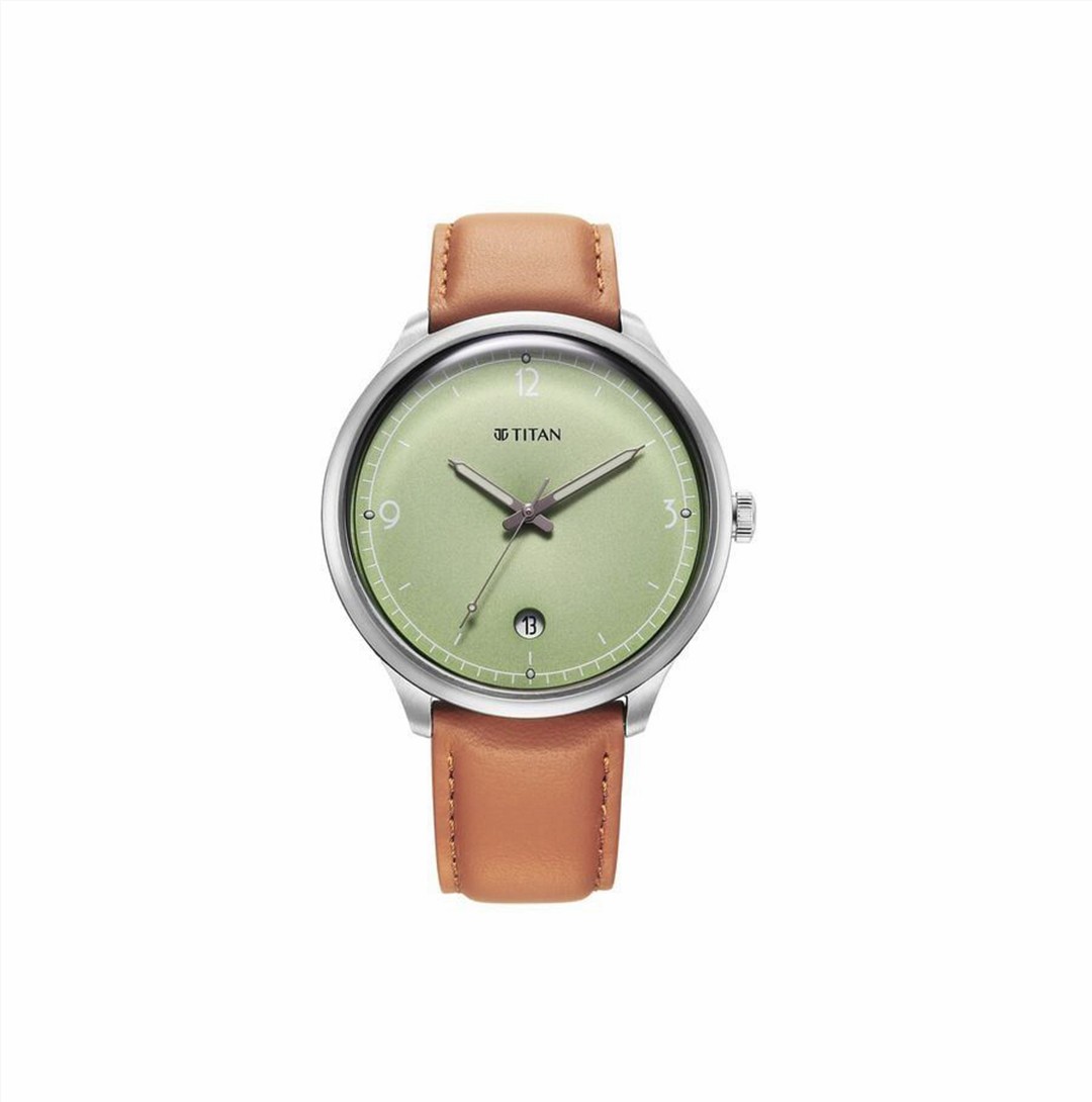 Titan Timeless Treasures Quartz Analog with Date Green Dial With Brown Color Leather Strap Watch For Men (10023SL01)