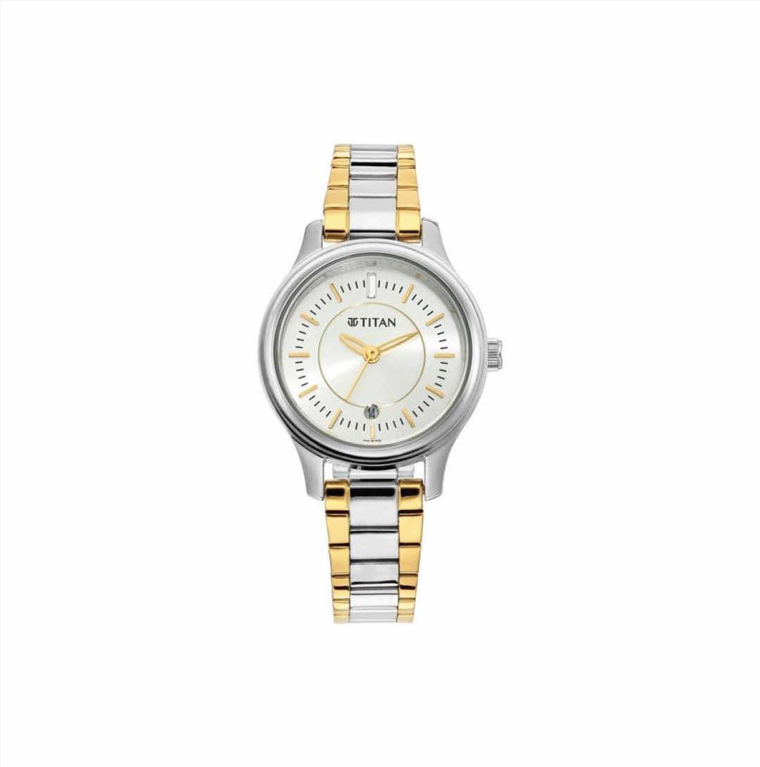 Titan Quartz Analog with Date Silver Dial Metal Strap Watch for Women (NS2638BM01)